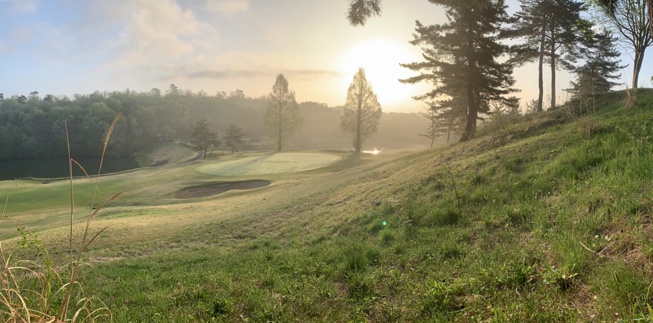 View from Hole 4 tee ground overlooking Hole 6 green at Kurikoma Golf Club.