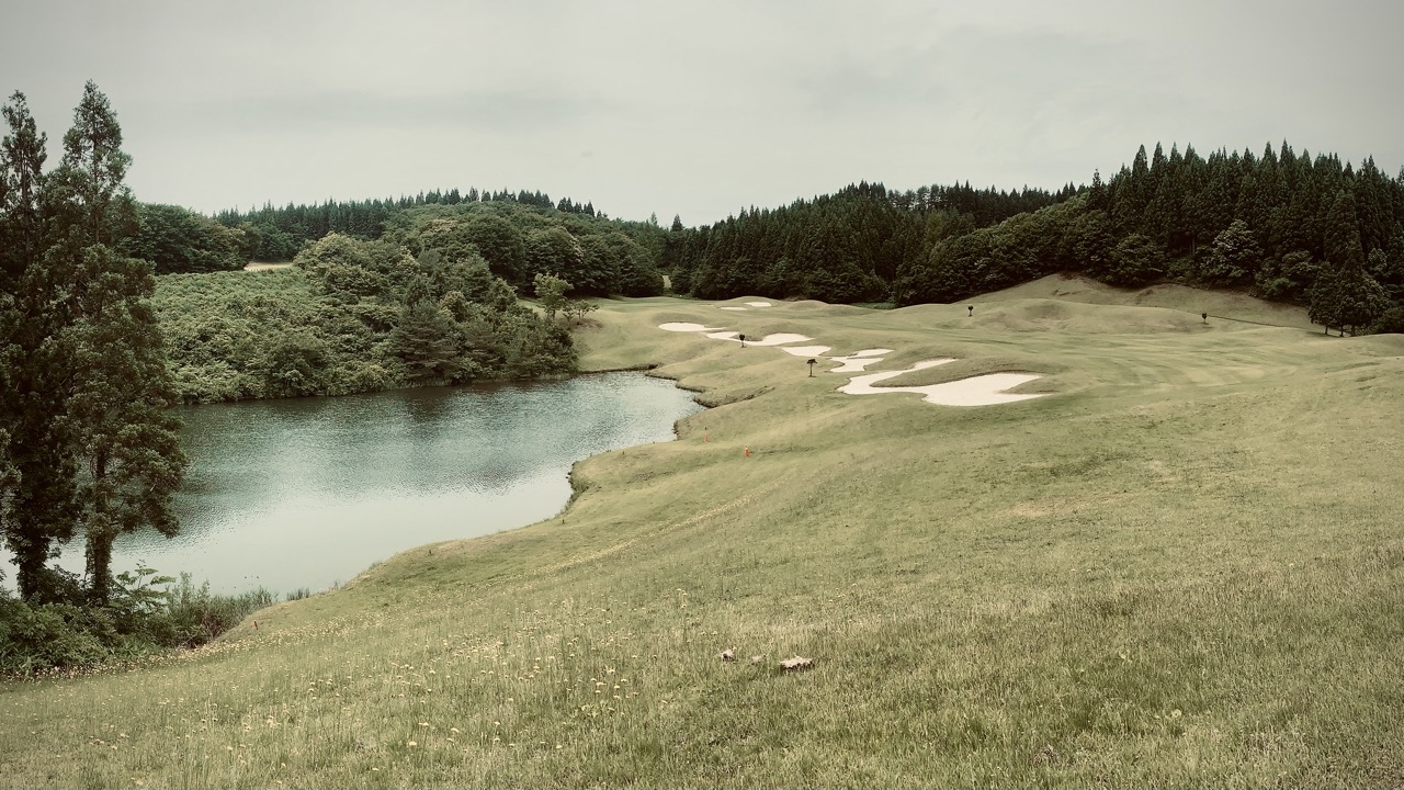 Rough leading to a water hazard on Hole 18 at Royal Century Golf Club.