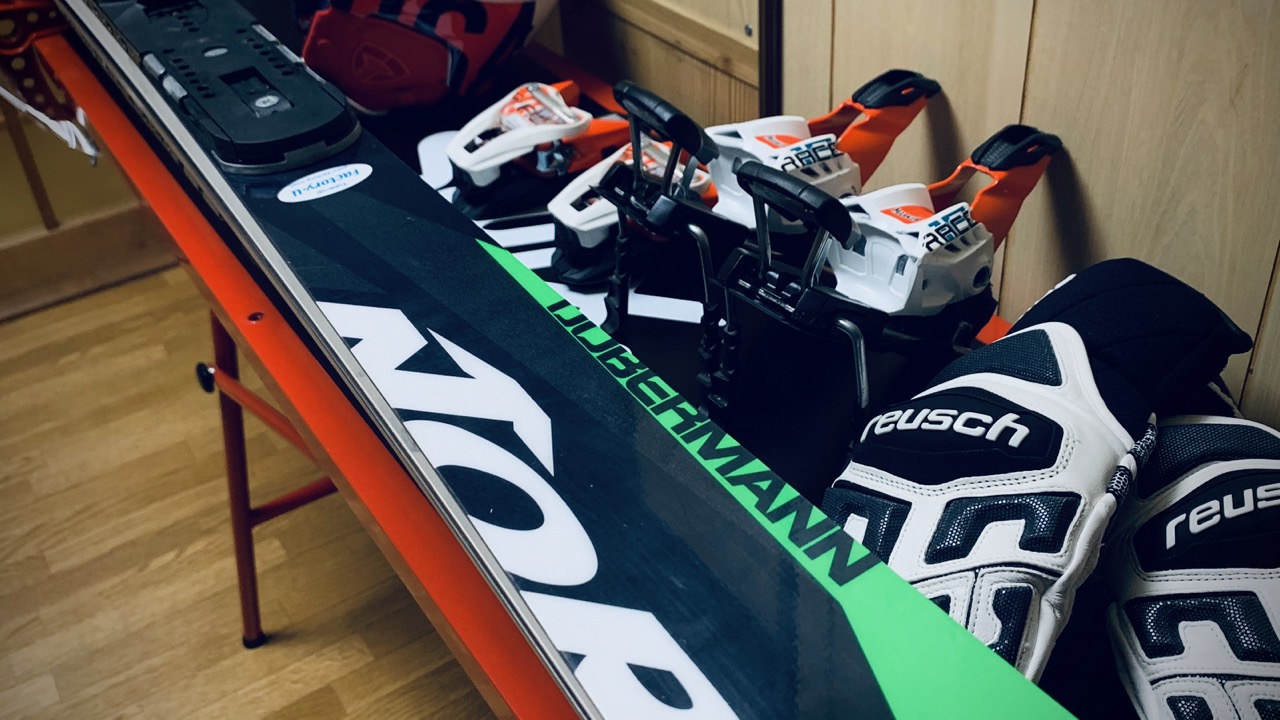 Nordica skis on tuning bench